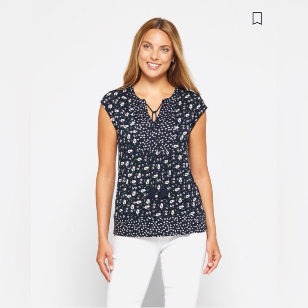 Les Serein Jasmine Split Neck Top S NWT - Picture 2 of 5